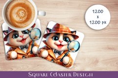 Cat detective Square Coaster sublimation PNG design Product Image 1