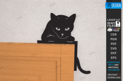 Cat Door Corner Laser Cut| Wall Decor|Home Decor |Black Cat Product Image 1