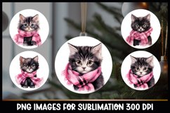 Cute Cat Christmas Round Ornaments I Pink Christmas Product Image 1