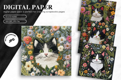 Cat Embroidery Background Cute Cat Wallpaper Wall Art Product Image 1