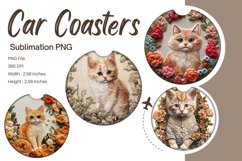 3D Cat Embroidery Car Coasters Animal Sublimation Template Product Image 1