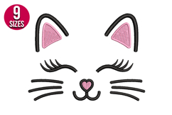 Cat Face Machine Embroidery Design - 9 sizes Product Image 1