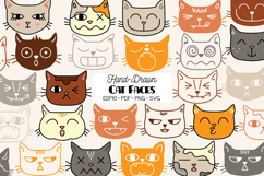 Colored Hand-Drawn Cat Faces | Kawaii Animal Head Product Image 2
