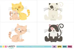 Cute cat graphics with simple shapes and playful expressions