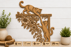 Cat Floral Laser Cut Wall Art Product Image 1
