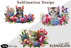 Funny Cats Sublimation |Flowers Cat Print Product Image 1