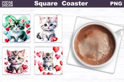 Cat Valentine Square Coaster | Cute Cat Coaster Product Image 1