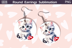Cat Heart Round Earrings | Kitty Valentine Earrings Sublimat Product Image 1