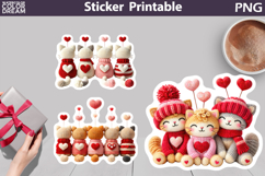 Valentine Cats Heart Sticker | Crochet Cat Sticker Printable Product Image 1
