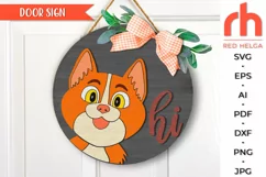hi cat svg, cat sign, funny cat silhouette, peeking cat hanger, welcome sign, pet sign, animal door