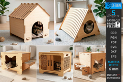Cat House Laser Cut Bundle | Pets | Wooden Mini Houses | CNC Product Image 1