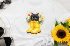 Black Cat Spring Watercolor Clipart PNG Product Image 4