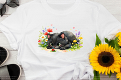 Black Cat Spring Watercolor Clipart PNG Product Image 6