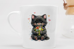 Black Cat Spring Watercolor Clipart PNG Product Image 9
