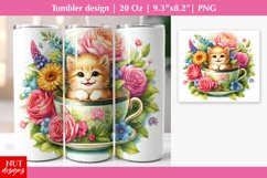 Cat in the Cup with flowers tumbler design cat tumbler wrap Product Image 1