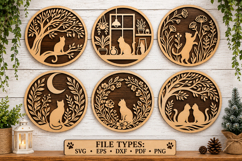 Cat Laser Cut SVG Round Wooden Wall Decor Product Image 1