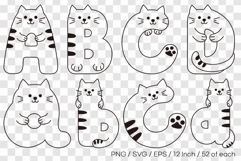 Cute Cat Line Art Alphabet 52 Letters SVG EPS PNG Product Image 1