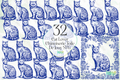 Cat Lover Chinoiserie Toile De Jouy SVG Product Image 1