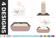 Pastel cat clipart collection for stickers, planner pages, labels and printable crafts.