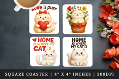 Cat Lover square coaster sublimation, coasters design Product Image 1