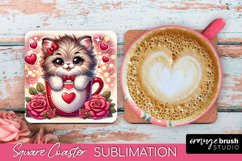Cat Lover&#039;s Valentine Coaster - Square Coaster Sublimation