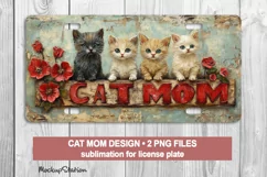 Vintage Cat Mom License Plate PNG | Cats Lover Car Plate Product Image 1