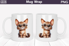 Cute Cat Mug Wrap PNG | Glasses Kitten Sublimation Product Image 1