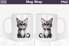 Cute Cat Mug Wrap PNG | Glasses Kitten Sublimation Product Image 1