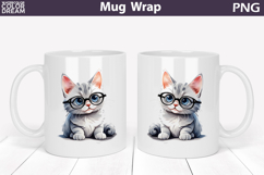 Cute Cat Mug Wrap PNG | Glasses Kitten Sublimation Product Image 1