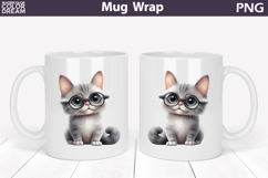 Cute Cat Mug Wrap PNG | Glasses Kitten Sublimation Product Image 1