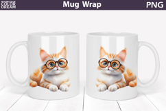 Red Cat Mug Wrap PNG | Glasses Kitten Sublimation Product Image 1
