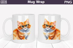 Red Cat Mug Wrap PNG | Glasses Kitten Sublimation Product Image 1
