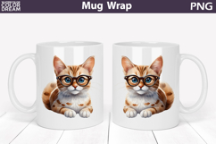 Cute Cat Mug Wrap PNG | Glasses Kitten Sublimation Product Image 1