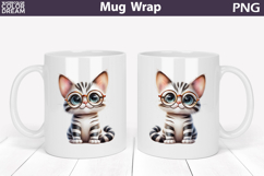 Cute Cat Mug Wrap PNG | Funny Glasses Kitten Sublimation Product Image 1