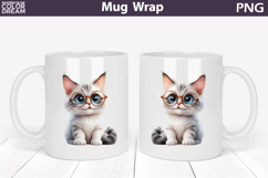 Cute Cat Mug Wrap PNG | Funny Glasses Kitten Sublimation Product Image 1