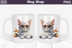 Cute Cat Mug Wrap PNG | Funny Glasses Kitten Sublimation Product Image 1