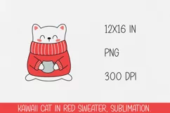 Cute kawaii cat in red sweater. Sublimation PNG. Product Image 1