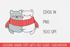 Hugging kawaii cats with red scarf. Sublimation PNG. Product Image 1