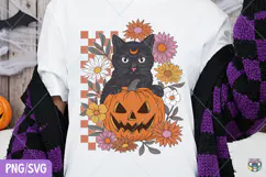 Black Cat Pumpkin Halloween PNG SVG, Halloween Clipart png Product Image 1