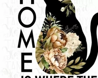 Cat With Peonies, Home Is Where The Cat Is Png Digital Product Image 2