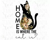 Cat With Peonies, Home Is Where The Cat Is Png Digital Product Image 3