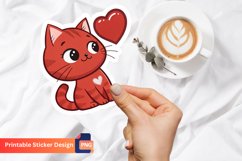 Cat Red Love Sticker, Love Sticker, Animal Sticker Product Image 1