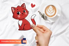 Cat Red Love Sticker, Love Sticker, Animal Sticker Product Image 1