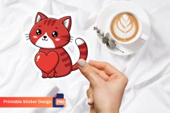 Cat Red Love Sticker, Love Sticker, Animal Sticker Product Image 1