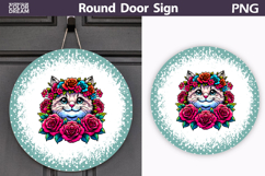 Floral Cat Round Door Sign | Mint Porch Decor Product Image 1