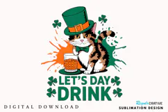 Cat St Patrick's Day PNG, Funny Cat PNG Sublimation Product Image 1