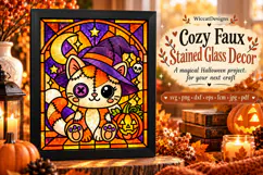 Cute Witch Cat Stained Glass SVG | Halloween Cricut Cut File Product Image 5