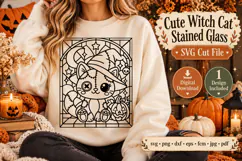 Cute Witch Cat Stained Glass SVG | Halloween Cricut Cut File Product Image 4