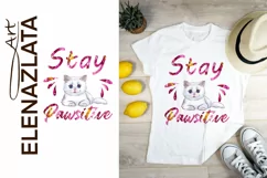 Stay Pawsitive. Cute Cat Sublimation clipart png Product Image 2