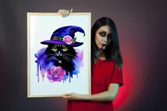Cute watercolor witch, owl, cat Halloween sublimation- 4 png Product Image 9
